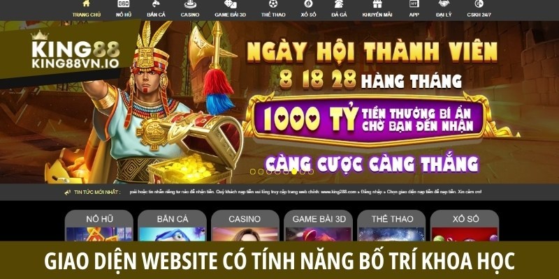 Giao diện website cực đỉnh với các tính năng được bố trí khoa học